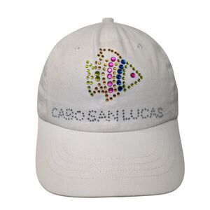 Cabo San Lucas Fish Strapback Hat White One Size Adjustable Rhinestone